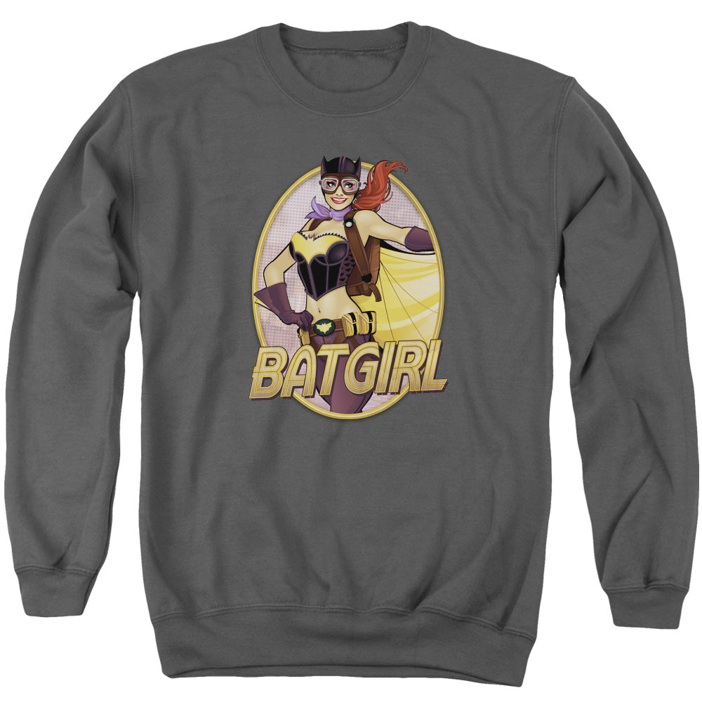 AN OFFCIALLY LICENSED JLA BATGIRL BOMBSHELL ADULT UNISEX CREWNECK SWEATSHIRT CHARCOAL
