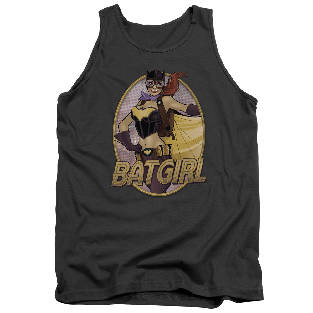 AN OFFCIALLY LICENSED JLA BATGIRL BOMBSHELL ADULT UNISEX TANK TOP CHARCOAL