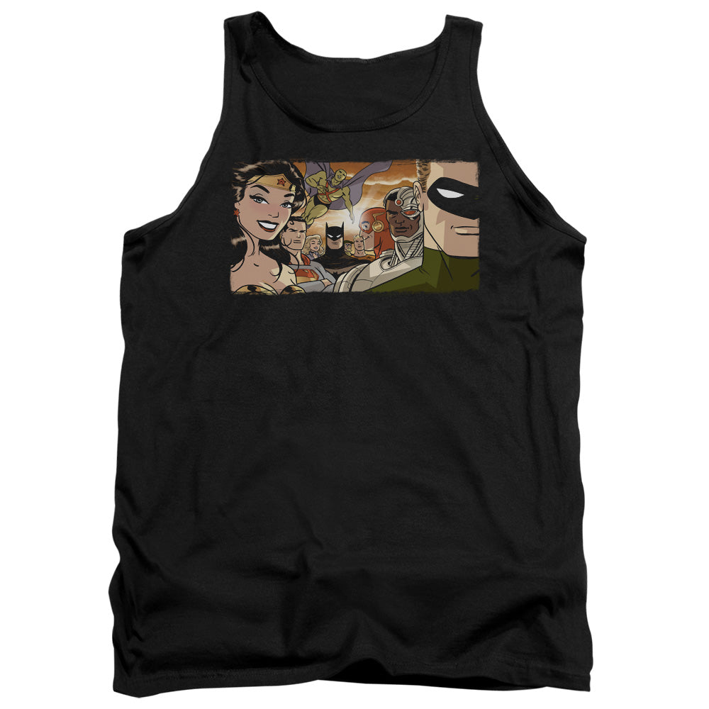 AN OFFCIALLY LICENSED JLA CINEMATIC LEAGUE ADULT UNISEX TANK TOP BLACK