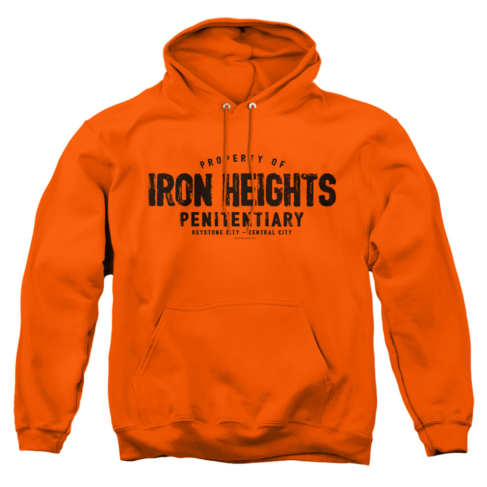 AN OFFCIALLY LICENSED JLA IRON HEIGHTS ADULT UNISEX PULLOVER HOODIE ORANGE