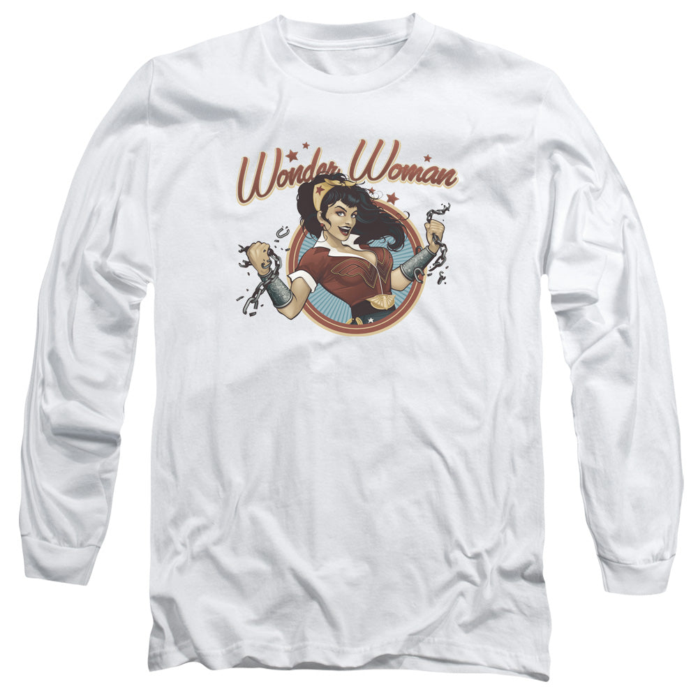 AN OFFCIALLY LICENSED JLA WONDER BREAK MEN'S LONG SLEEVE T-SHIRT WHITE