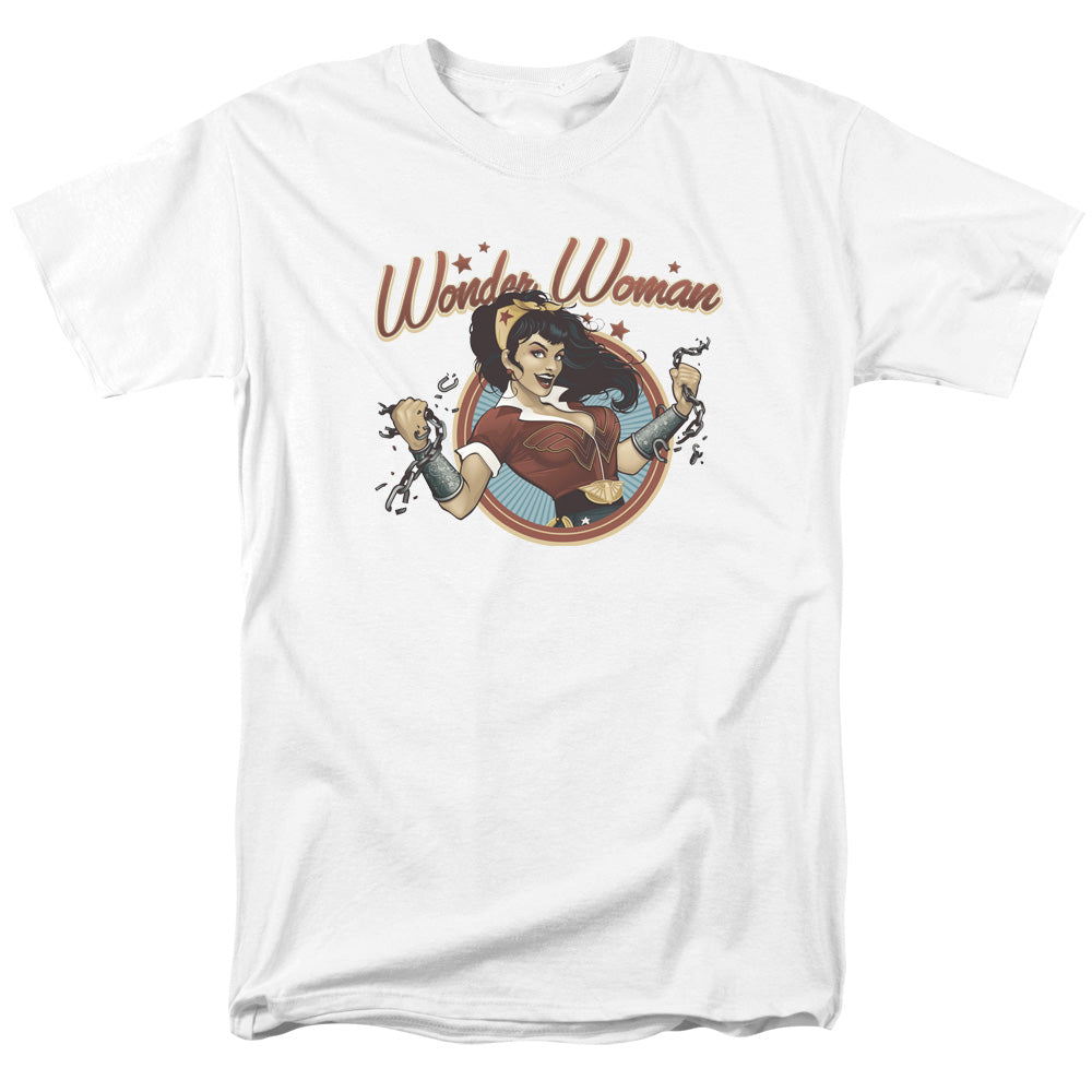 AN OFFCIALLY LICENSED JLA WONDER BREAK MEN'S REGULAR FIT T-SHIRT WHITE