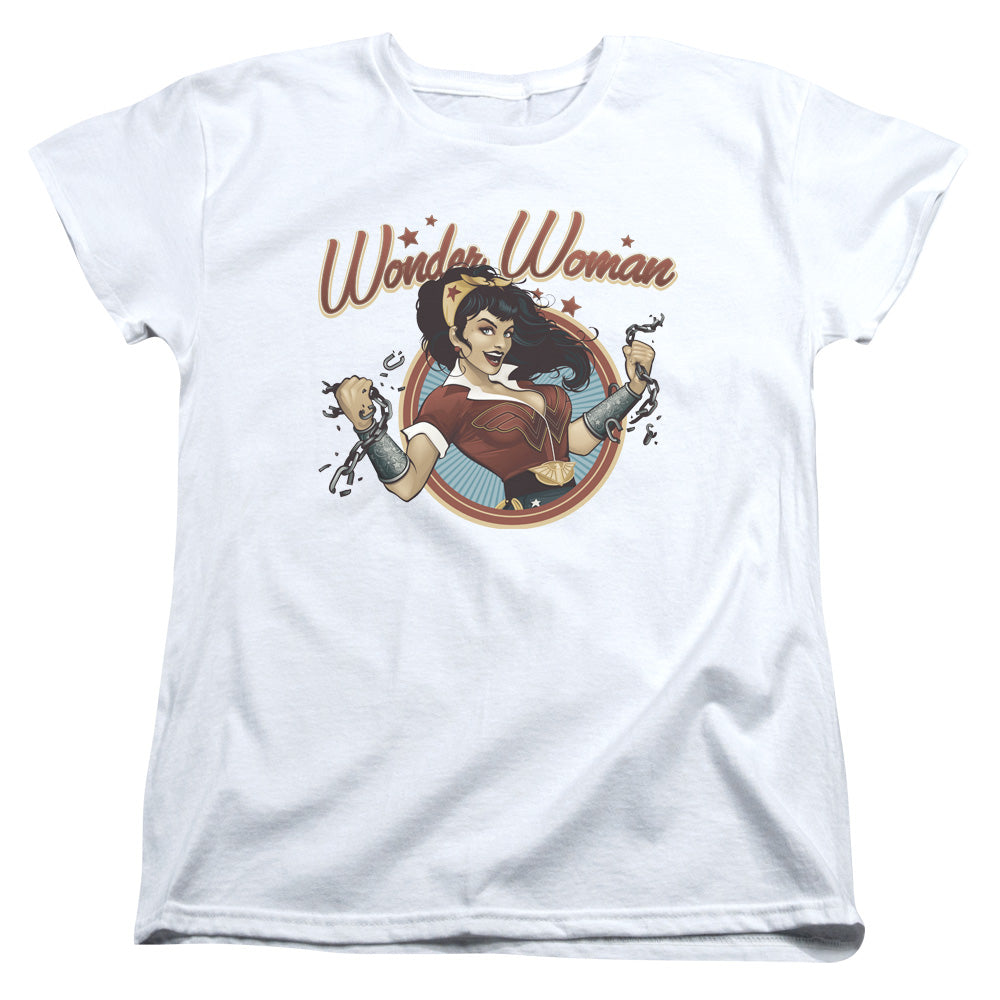 AN OFFCIALLY LICENSED JLA WONDER BREAK WOMEN'S REGULAR FIT T-SHIRT WHITE