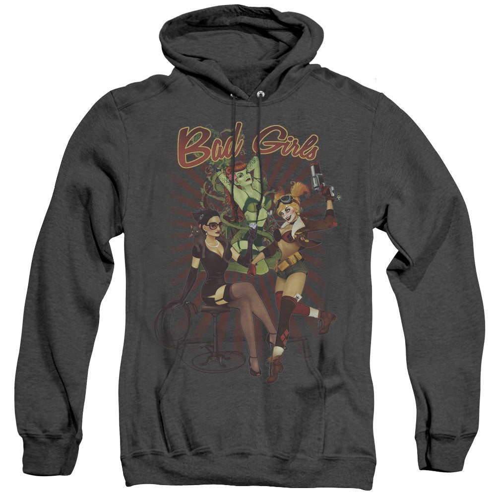 AN OFFCIALLY LICENSED JLA BAD GIRLS ADULT UNISEX HEATHER PULLOVER HOODIE BLACK