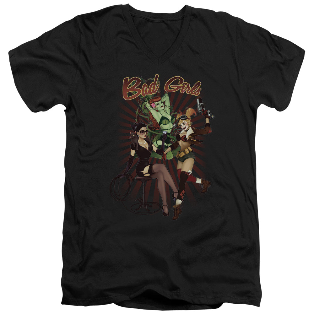 AN OFFCIALLY LICENSED JLA BAD GIRLS MEN'S V-NECK T-SHIRT BLACK