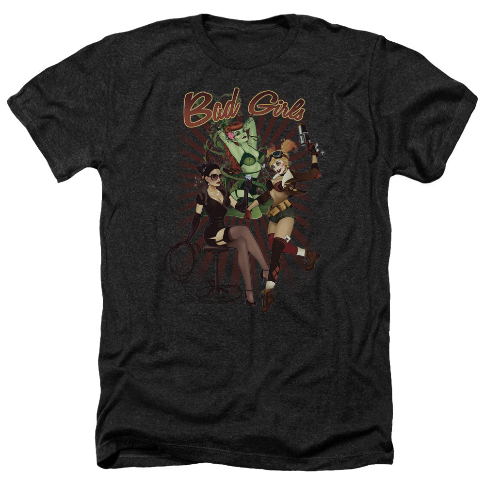 AN OFFCIALLY LICENSED JLA BAD GIRLS MEN'S HEATHER T-SHIRT CHARCOAL