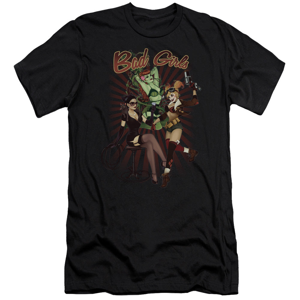 AN OFFCIALLY LICENSED JLA BAD GIRLS MEN'S PREMIUM SLIM FIT T-SHIRT BLACK