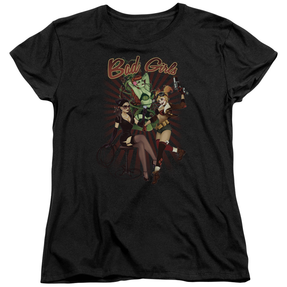 AN OFFCIALLY LICENSED JLA BAD GIRLS WOMEN'S REGULAR FIT T-SHIRT BLACK
