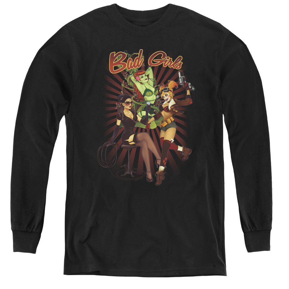 AN OFFCIALLY LICENSED JLA BAD GIRLS YOUTH LONG SLEEVE T-SHIRT BLACK