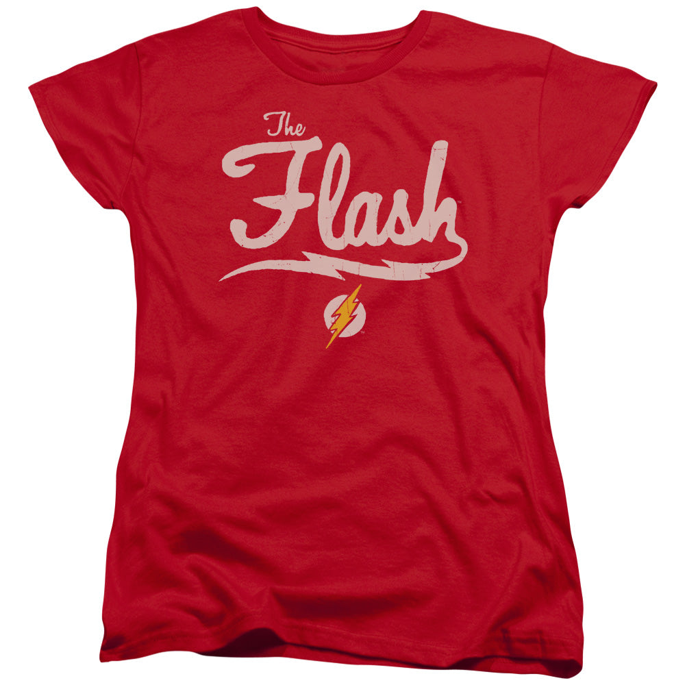 AN OFFCIALLY LICENSED JLA OLD SCHOOL FLASH WOMEN'S REGULAR FIT T-SHIRT RED