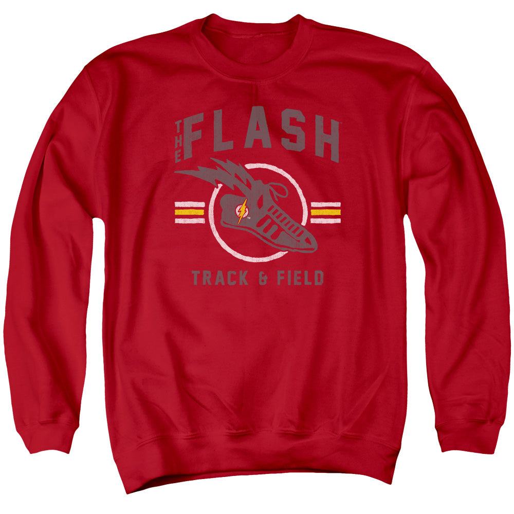 AN OFFCIALLY LICENSED JLA TRACK AND FIELD ADULT UNISEX CREWNECK SWEATSHIRT RED