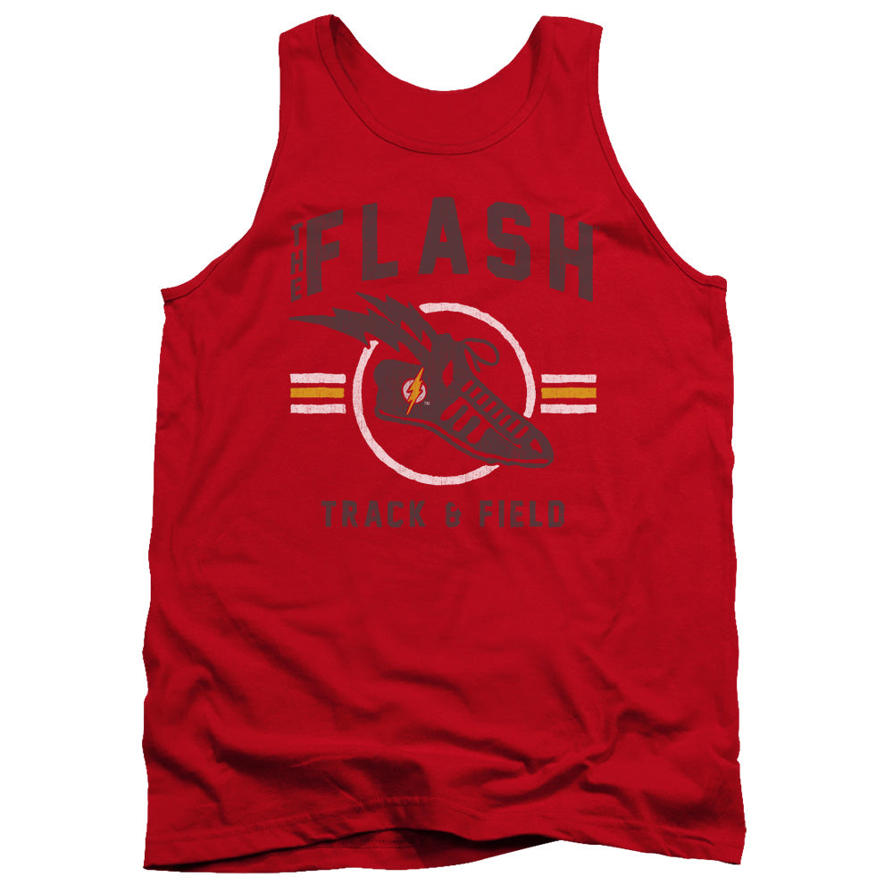 AN OFFCIALLY LICENSED JLA TRACK AND FIELD ADULT UNISEX TANK TOP RED