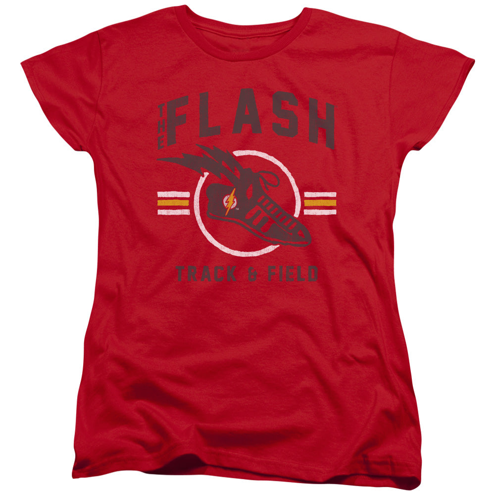 AN OFFCIALLY LICENSED JLA TRACK AND FIELD WOMEN'S REGULAR FIT T-SHIRT RED