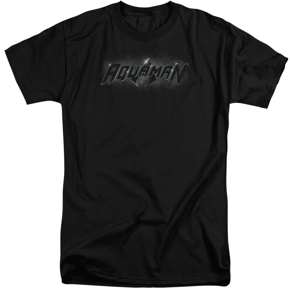 AN OFFCIALLY LICENSED JLA AQUAMAN TITLE MEN'S TALL FIT T-SHIRT BLACK