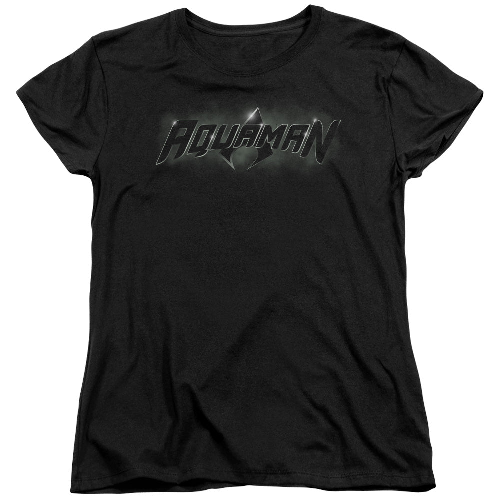 AN OFFCIALLY LICENSED JLA AQUAMAN TITLE WOMEN'S REGULAR FIT T-SHIRT BLACK