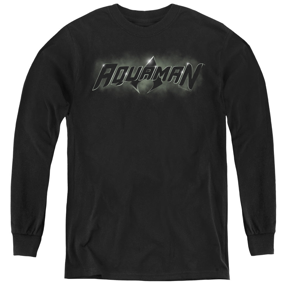 AN OFFCIALLY LICENSED JLA AQUAMAN TITLE YOUTH LONG SLEEVE T-SHIRT BLACK