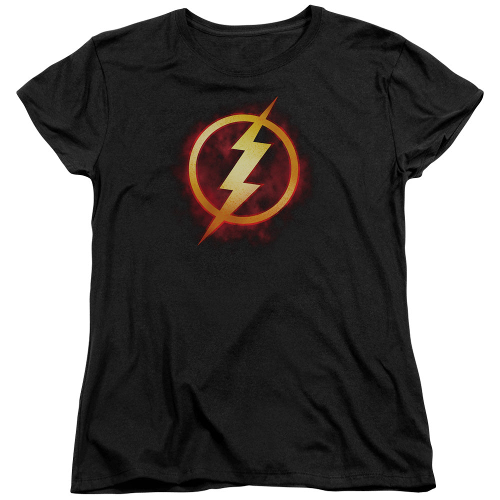 AN OFFCIALLY LICENSED JLA FLASH TITLE WOMEN'S REGULAR FIT T-SHIRT BLACK