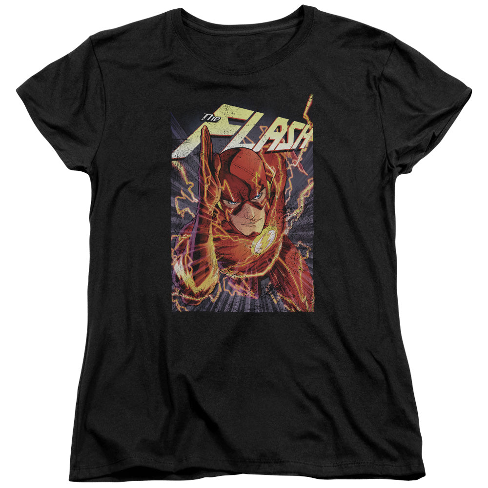 AN OFFCIALLY LICENSED JLA FLASH ONE WOMEN'S REGULAR FIT T-SHIRT BLACK