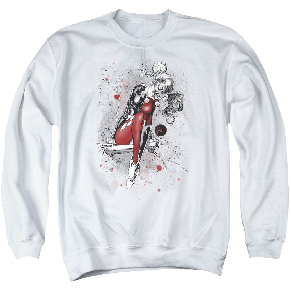 AN OFFCIALLY LICENSED JLA HARLEY SKETCH ADULT UNISEX CREWNECK SWEATSHIRT WHITE