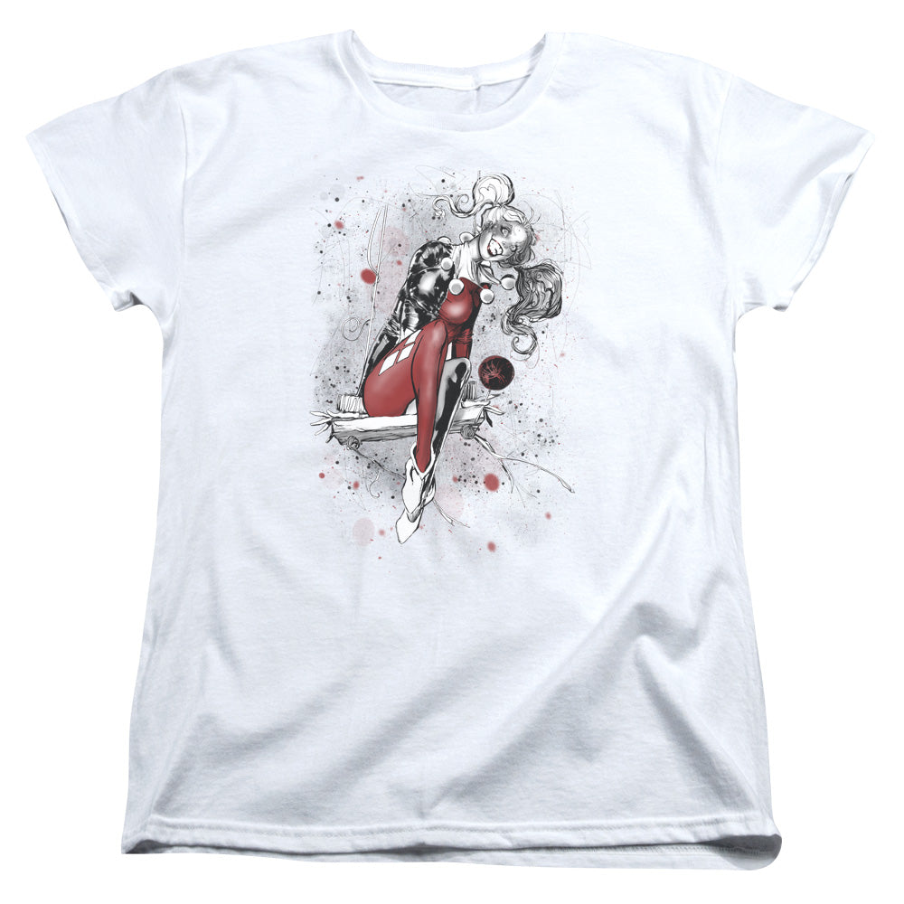 AN OFFCIALLY LICENSED JLA HARLEY SKETCH WOMEN'S REGULAR FIT T-SHIRT WHITE