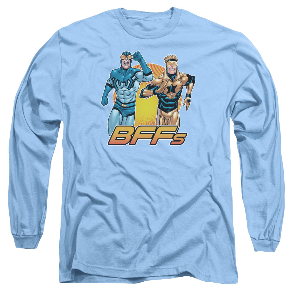 AN OFFCIALLY LICENSED JLA BOOSTER BEETLE BFF MEN'S LONG SLEEVE T-SHIRT CAROLINA BLUE