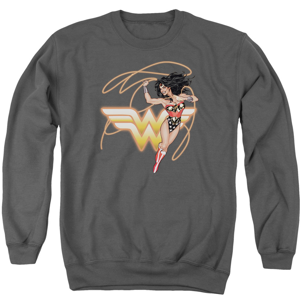 AN OFFCIALLY LICENSED JLA GLOWING LASSO ADULT UNISEX CREWNECK SWEATSHIRT CHARCOAL