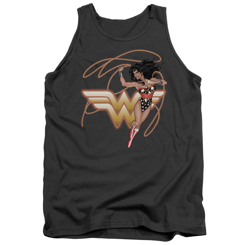 AN OFFCIALLY LICENSED JLA GLOWING LASSO ADULT UNISEX TANK TOP CHARCOAL