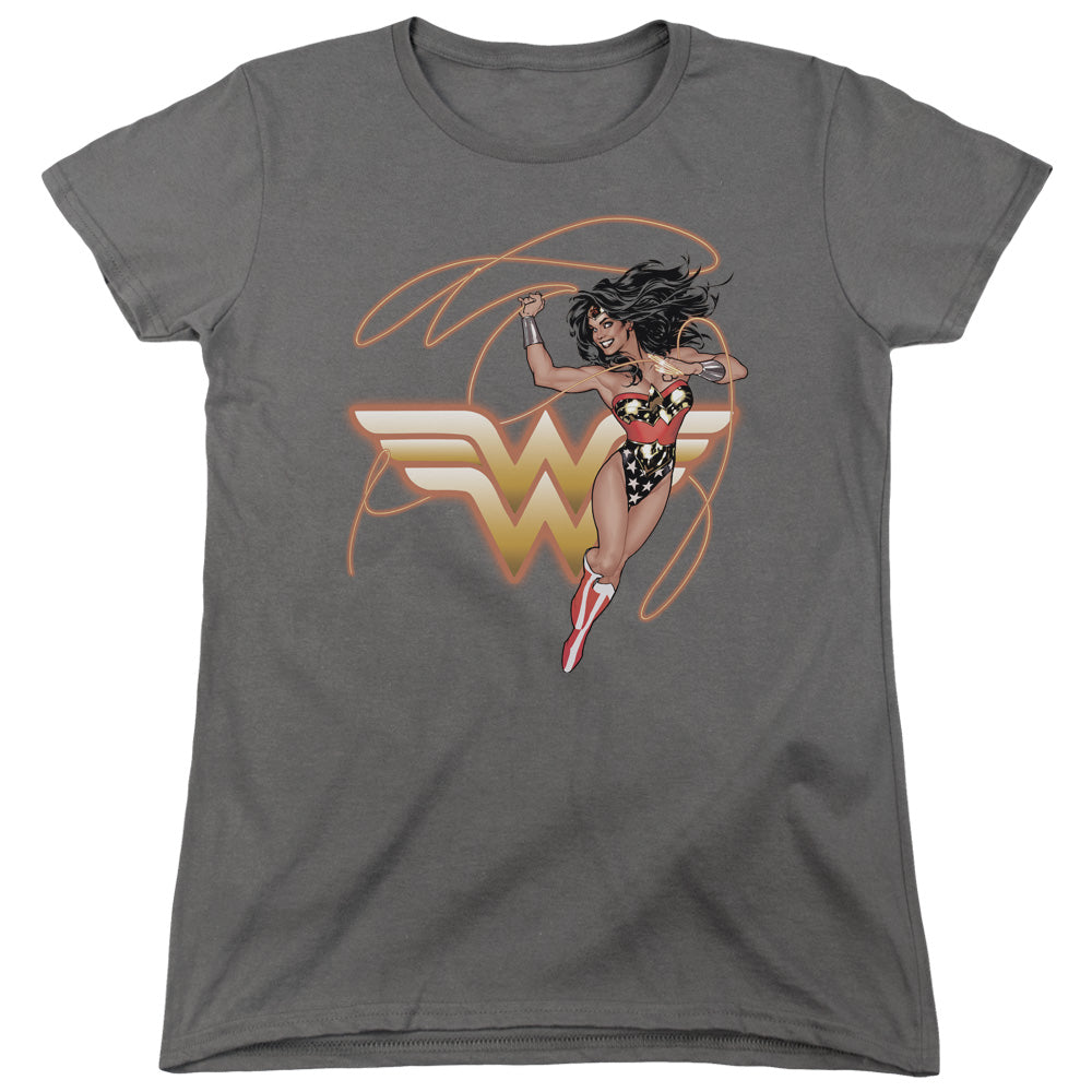 AN OFFCIALLY LICENSED JLA GLOWING LASSO WOMEN'S REGULAR FIT T-SHIRT CHARCOAL