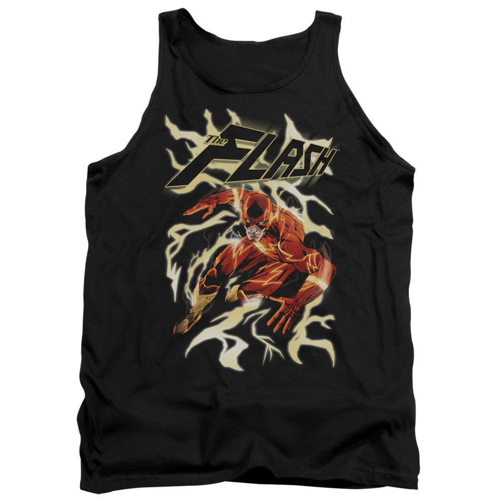 AN OFFCIALLY LICENSED JLA ELECTRIC RUN ADULT UNISEX TANK TOP BLACK