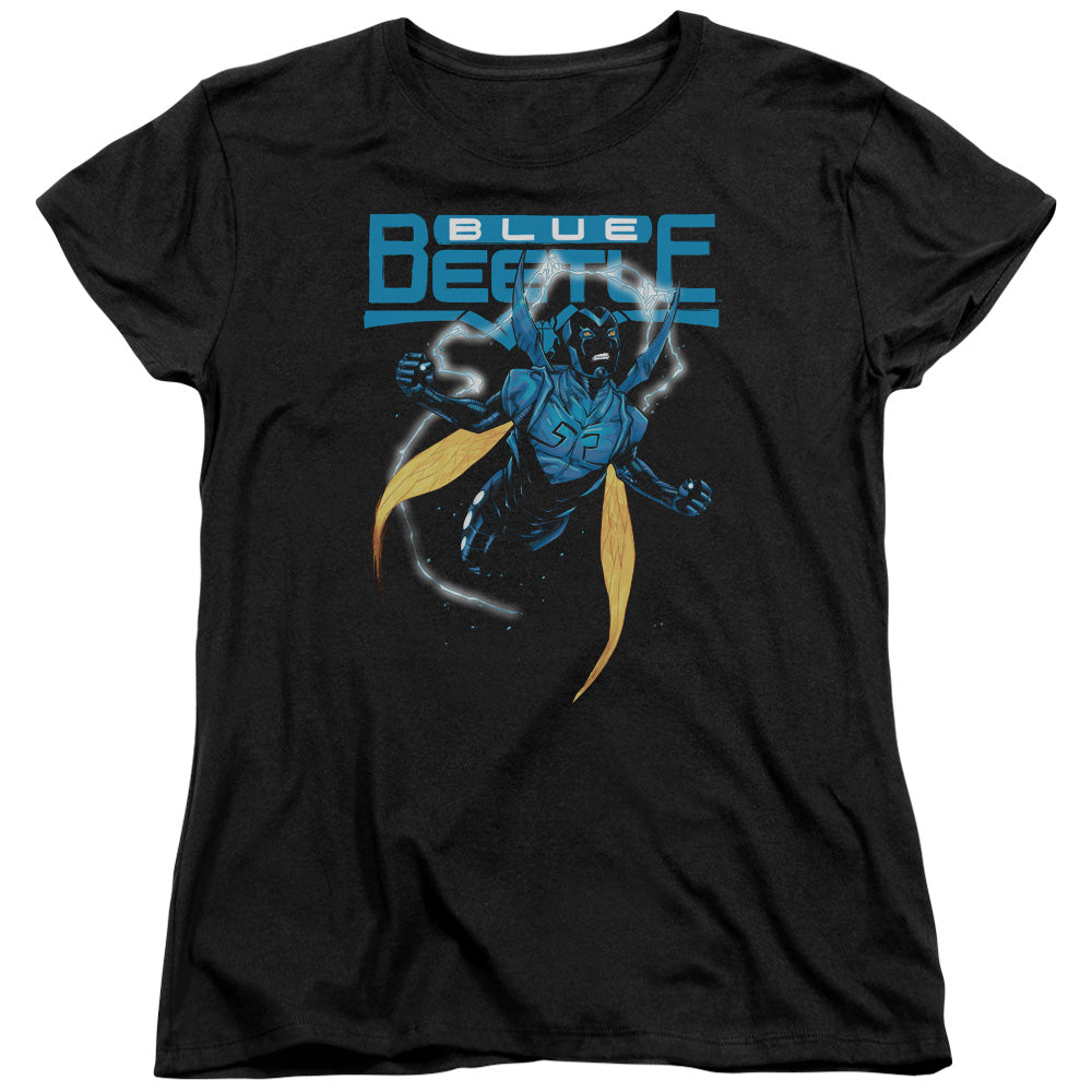 AN OFFCIALLY LICENSED JLA BLUE BEETLE WOMEN'S REGULAR FIT T-SHIRT BLACK