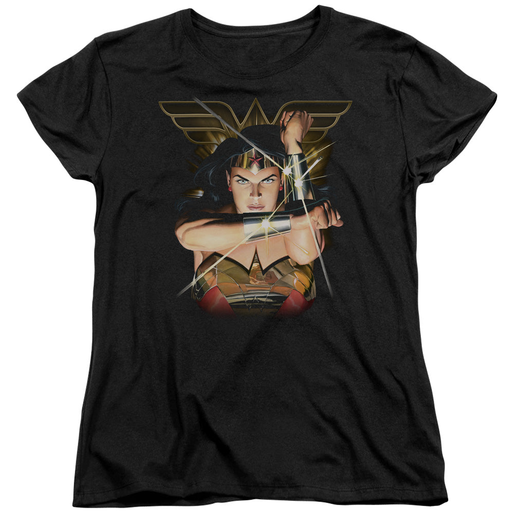AN OFFCIALLY LICENSED JLA DEFLECTION WOMEN'S REGULAR FIT T-SHIRT BLACK
