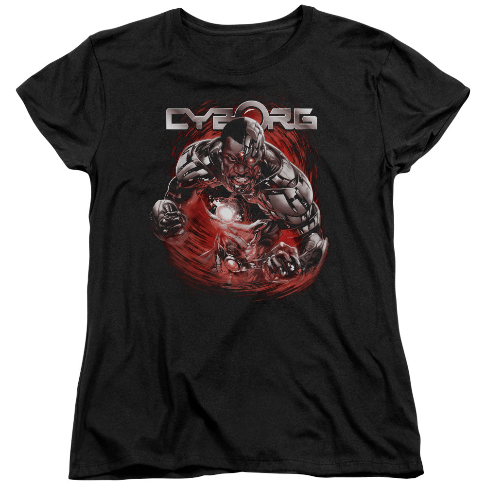 AN OFFCIALLY LICENSED JLA ENGAGED WOMEN'S REGULAR FIT T-SHIRT BLACK