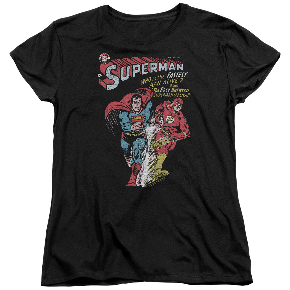 AN OFFCIALLY LICENSED JLA FASTEST WOMEN'S REGULAR FIT T-SHIRT BLACK