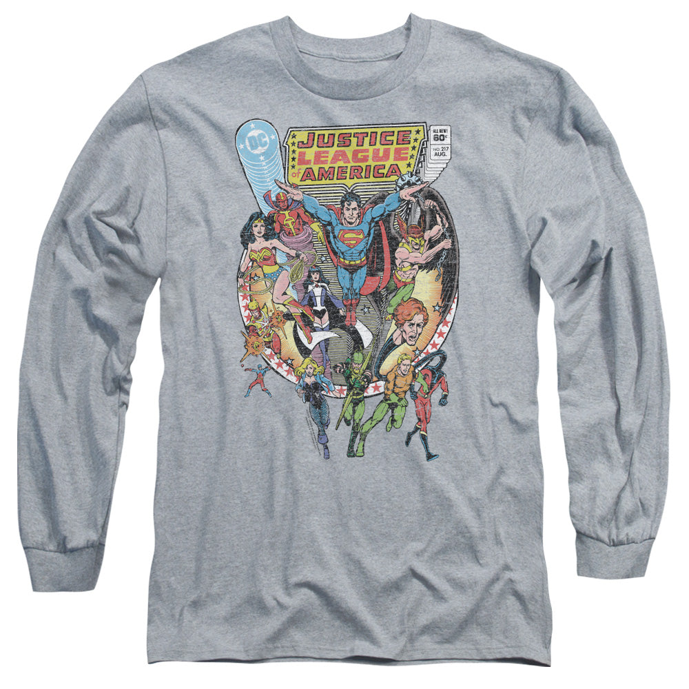 AN OFFCIALLY LICENSED JLA TEAM UP MEN'S LONG SLEEVE T-SHIRT ATHLETIC HEATHER