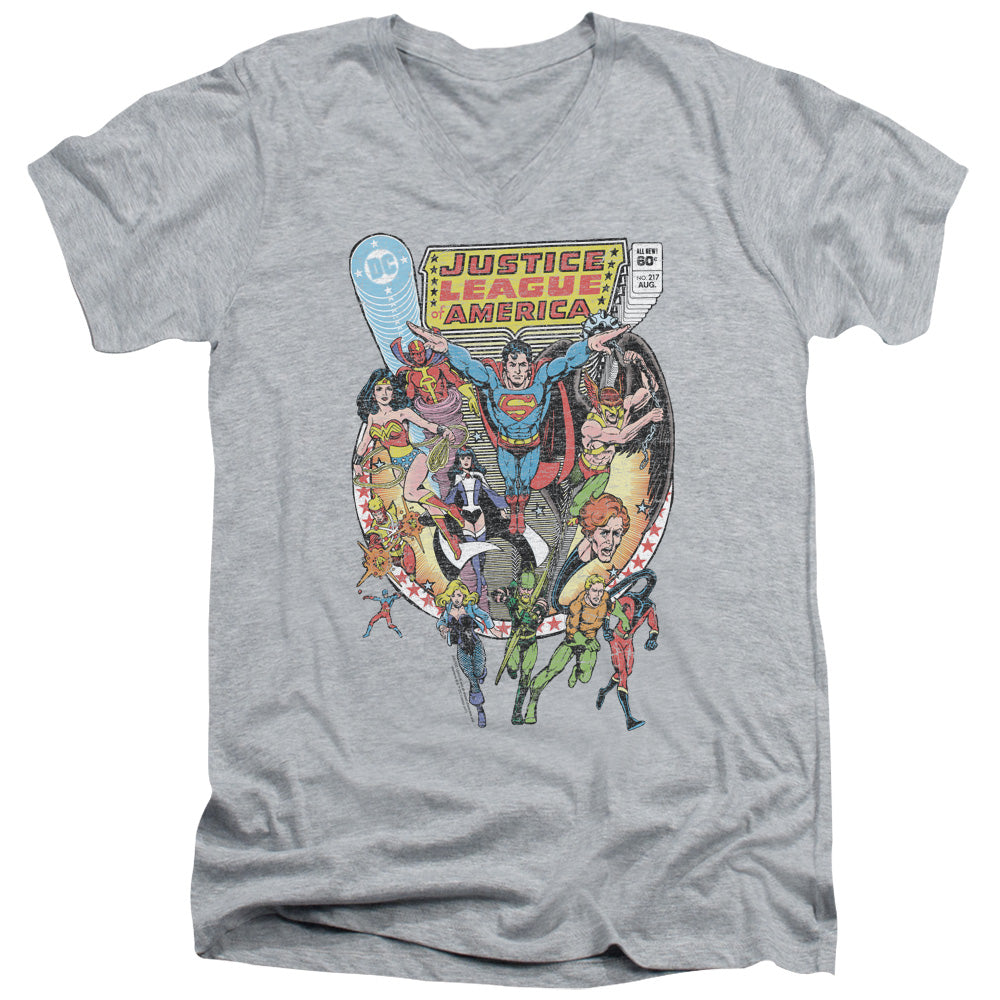 AN OFFCIALLY LICENSED JLA TEAM UP MEN'S V-NECK T-SHIRT ATHLETIC HEATHER