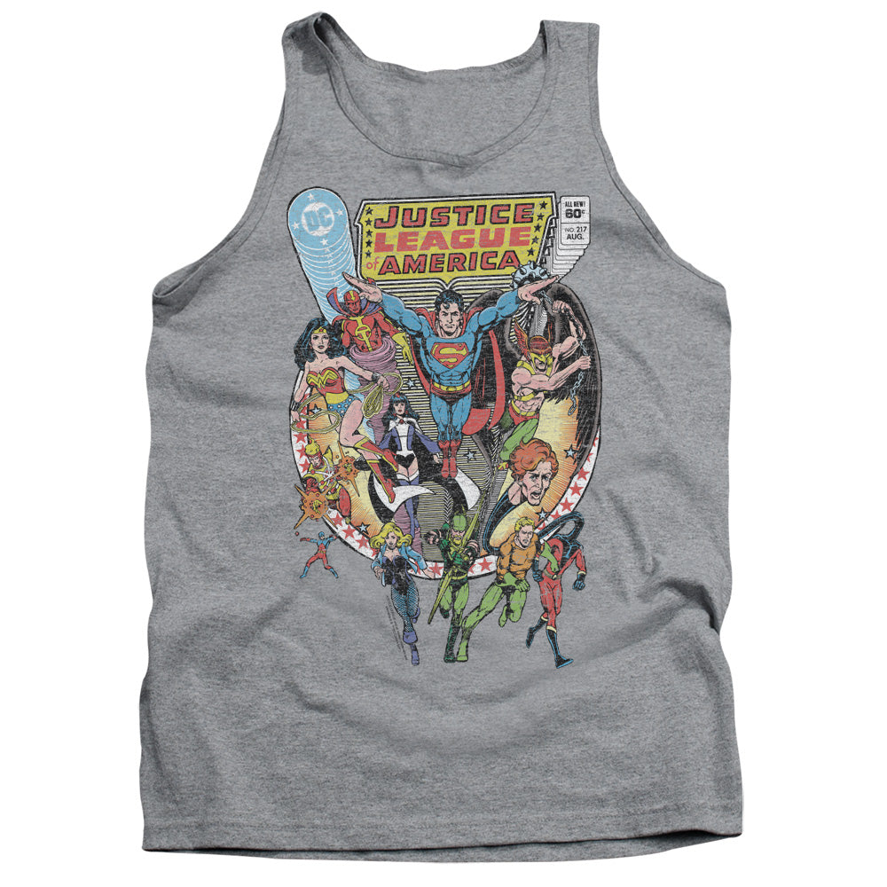 AN OFFCIALLY LICENSED JLA TEAM UP ADULT UNISEX TANK TOP ATHLETIC HEATHER