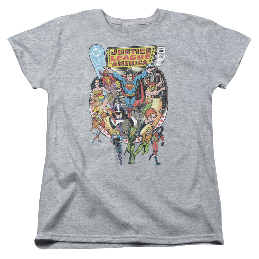 AN OFFCIALLY LICENSED JLA TEAM UP WOMEN'S REGULAR FIT T-SHIRT ATHLETIC HEATHER
