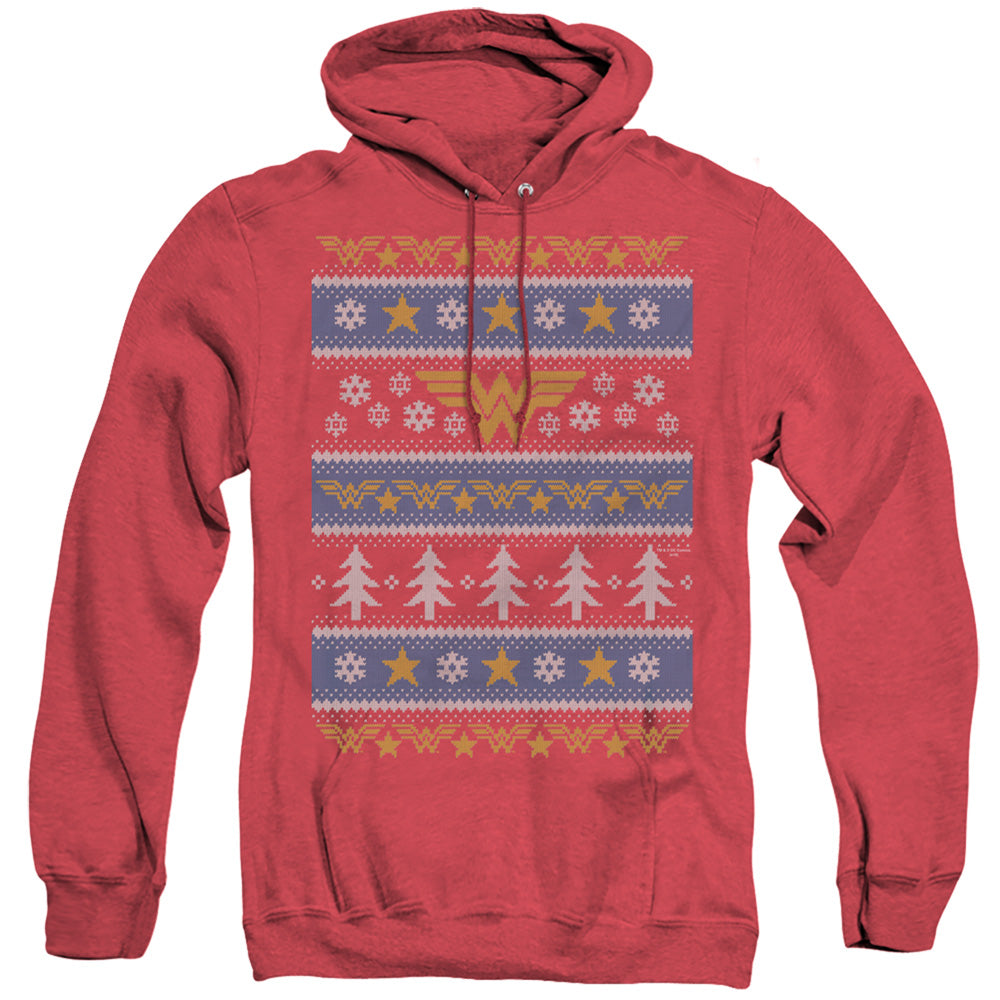 AN OFFCIALLY LICENSED DC WONDER WOMAN WONDER WOMAN CHRISTMAS SWEATER 
 
 ADULT UNISEX HEATHER PULLOVER HOODIE RED