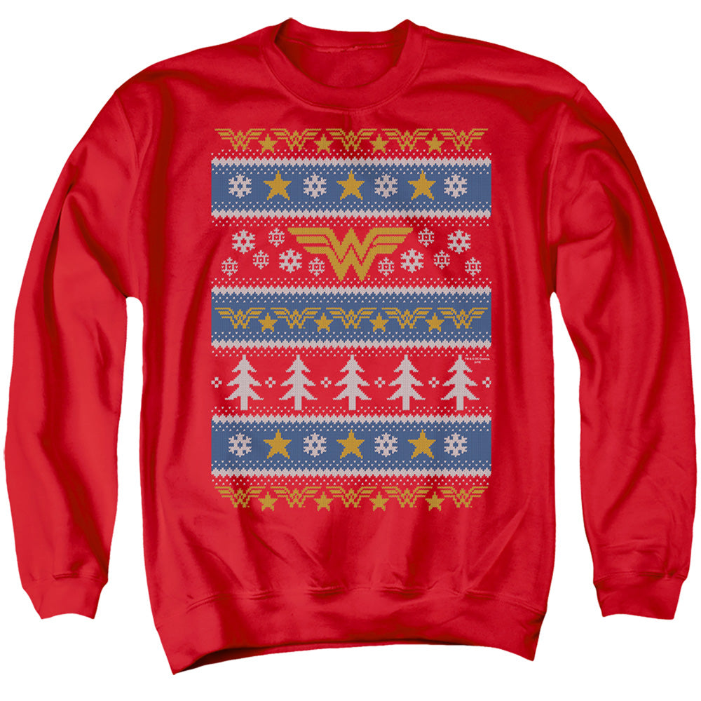 AN OFFCIALLY LICENSED DC WONDER WOMAN WONDER WOMAN CHRISTMAS SWEATER 
 
 ADULT UNISEX CREWNECK SWEATSHIRT RED