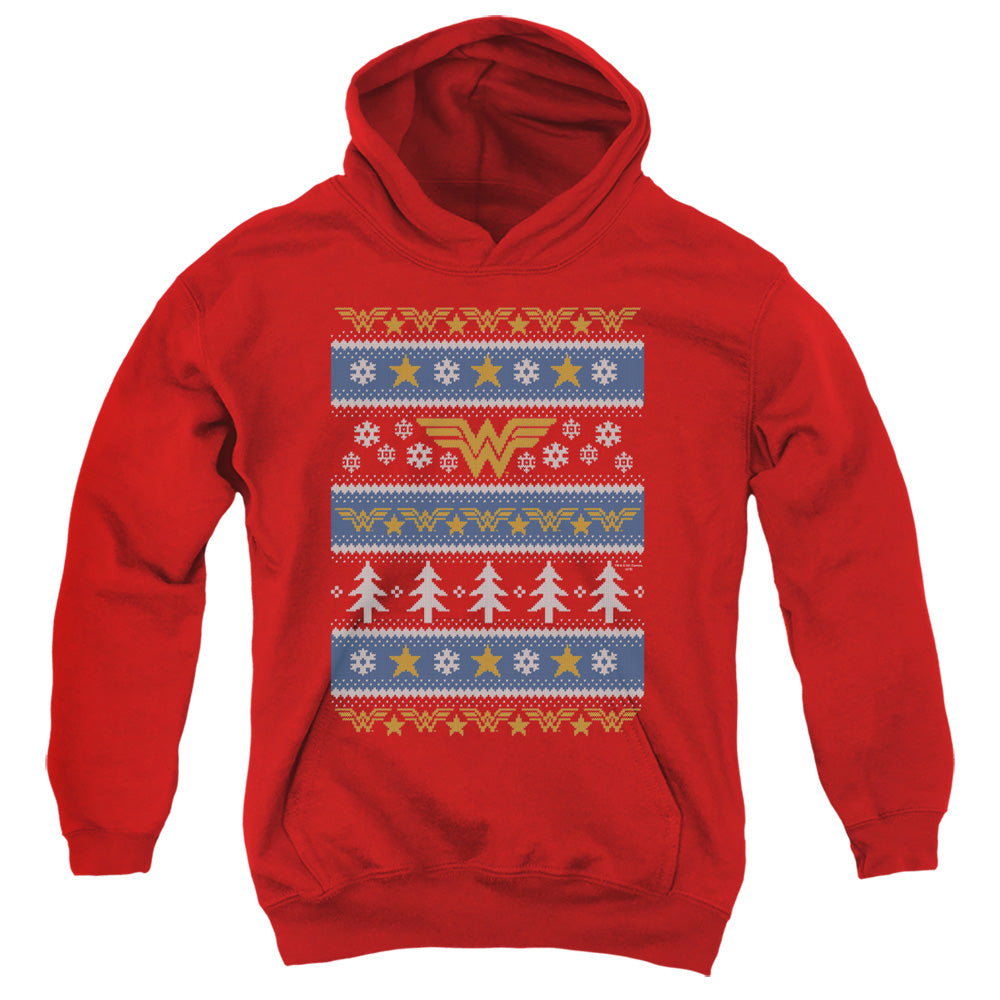 AN OFFCIALLY LICENSED DC WONDER WOMAN WONDER WOMAN CHRISTMAS SWEATER 
 
 YOUTH HOODIE RED