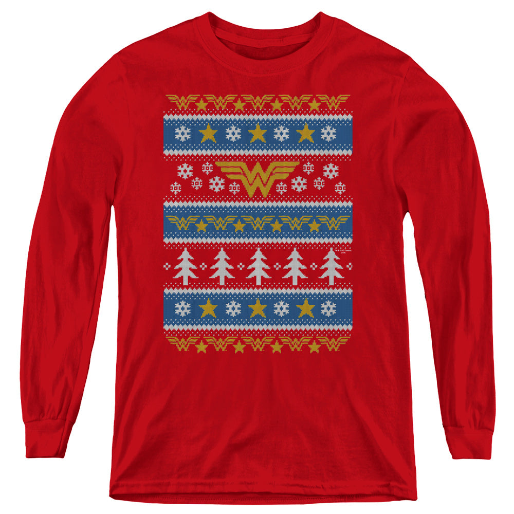 AN OFFCIALLY LICENSED DC WONDER WOMAN WONDER WOMAN CHRISTMAS SWEATER 
 
 YOUTH LONG SLEEVE T-SHIRT RED