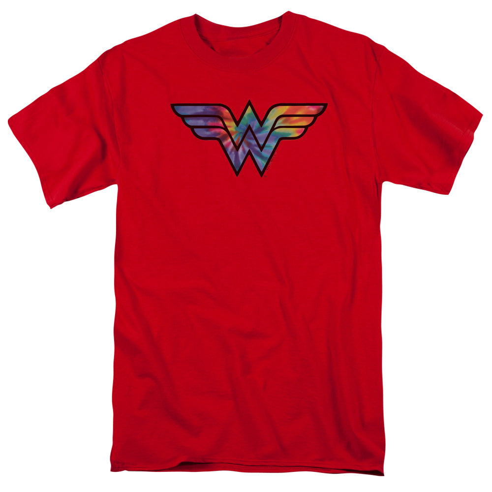 AN OFFCIALLY LICENSED DC WONDER WOMAN WONDER WOMAN TIE DYE LOGO MEN'S REGULAR FIT T-SHIRT RED