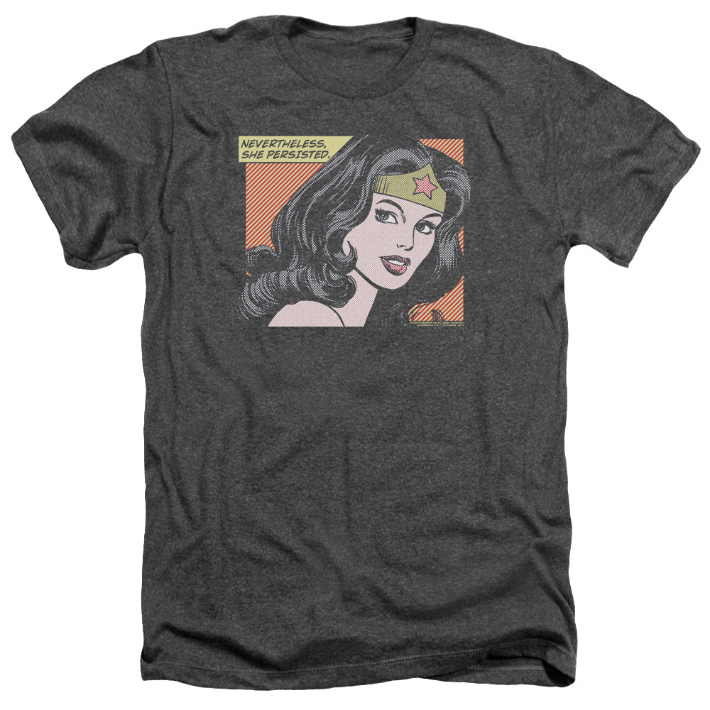 AN OFFCIALLY LICENSED DC WONDER WOMAN SHE PERSISTED MEN'S HEATHER T-SHIRT CHARCOAL