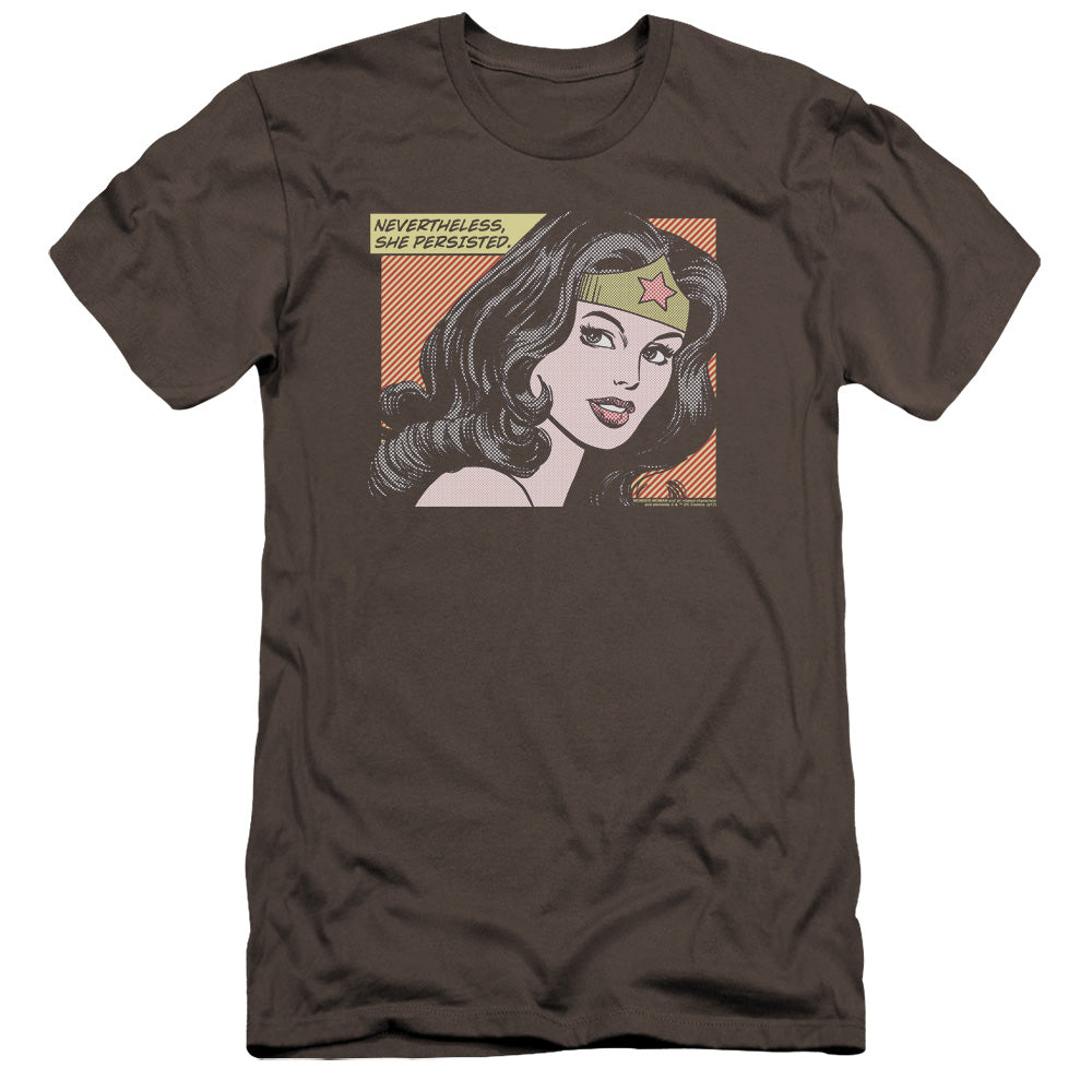 AN OFFCIALLY LICENSED DC WONDER WOMAN SHE PERSISTED MEN'S PREMIUM SLIM FIT T-SHIRT CHARCOAL