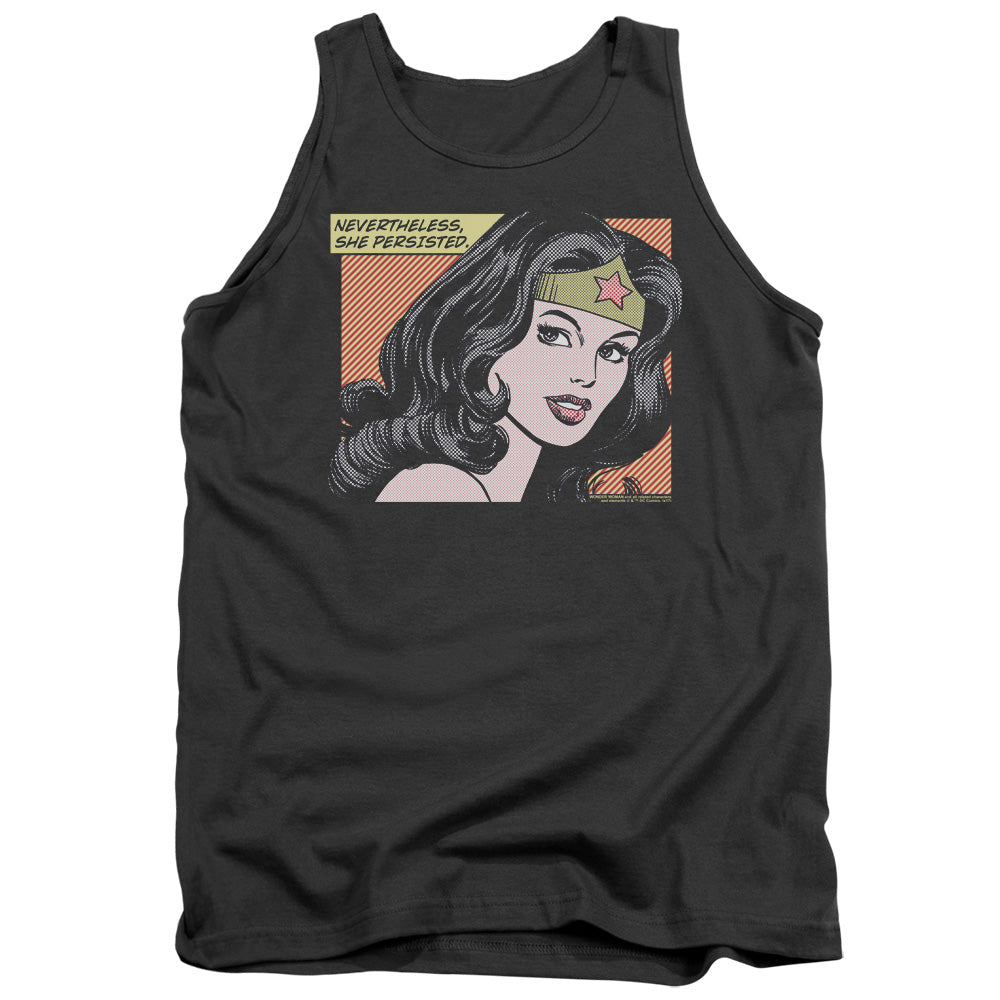 AN OFFCIALLY LICENSED DC WONDER WOMAN SHE PERSISTED ADULT UNISEX TANK TOP CHARCOAL