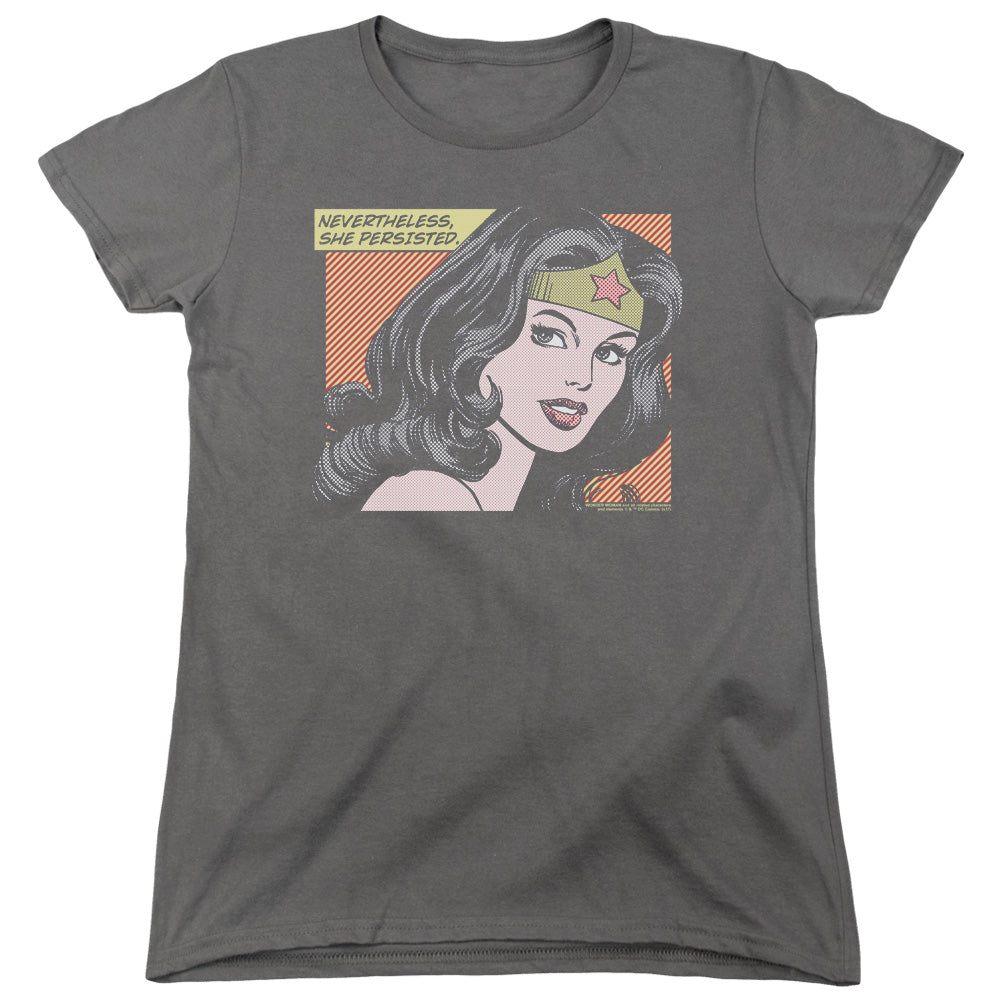 AN OFFCIALLY LICENSED DC WONDER WOMAN SHE PERSISTED WOMEN'S REGULAR FIT T-SHIRT CHARCOAL