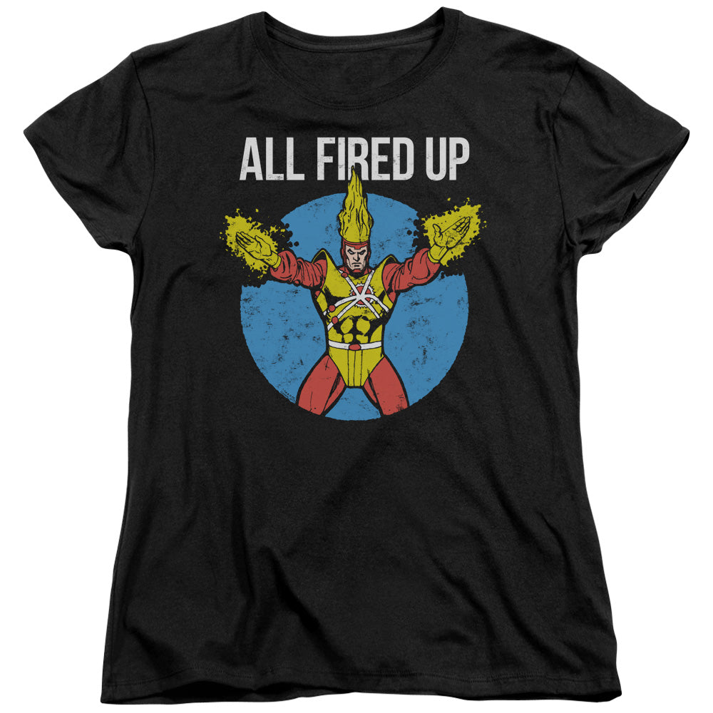 AN OFFCIALLY LICENSED JLA FIRESTORMS PARTY WOMEN'S REGULAR FIT T-SHIRT BLACK