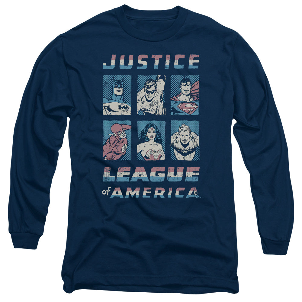 AN OFFCIALLY LICENSED JLA AMERICAN LEAGUE MEN'S LONG SLEEVE T-SHIRT NAVY