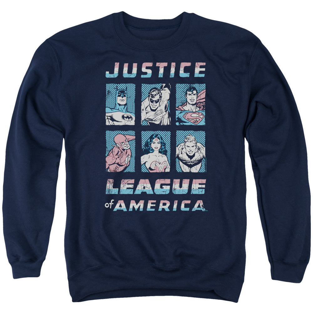 AN OFFCIALLY LICENSED JLA AMERICAN LEAGUE ADULT UNISEX CREWNECK SWEATSHIRT NAVY