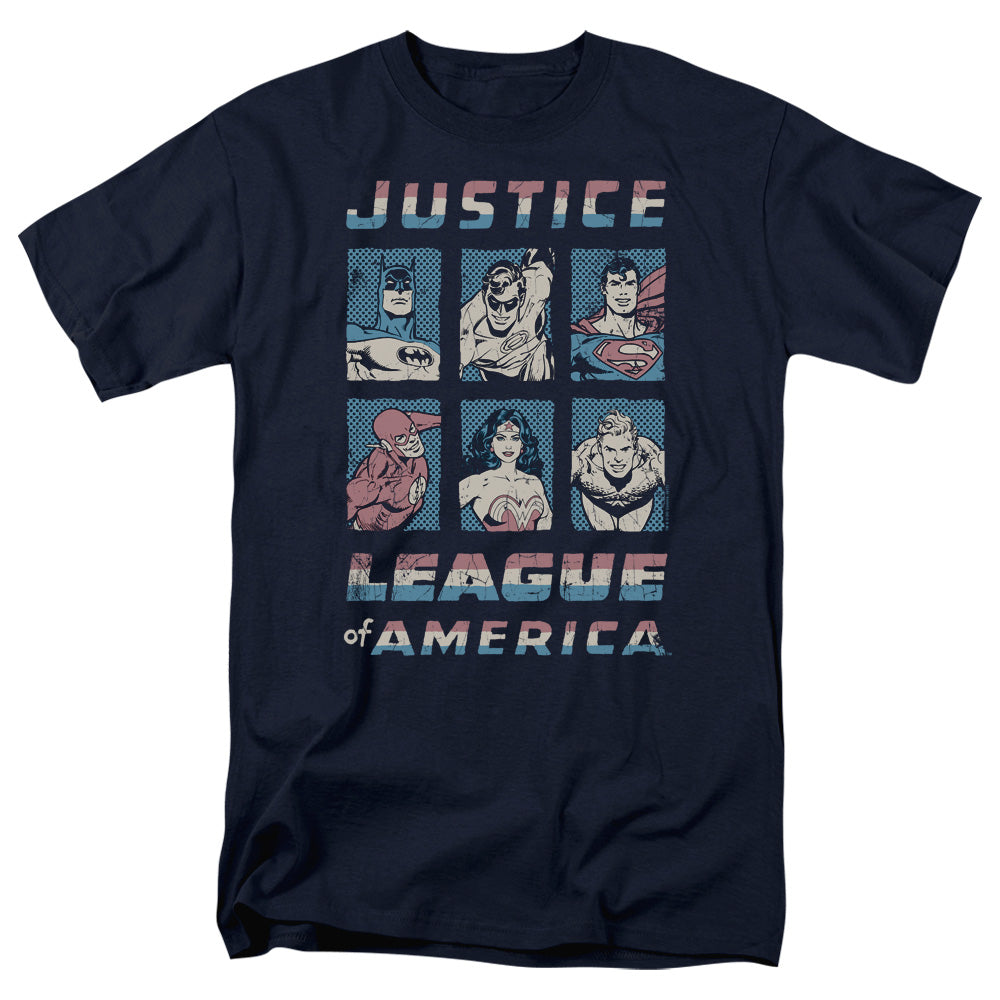 AN OFFCIALLY LICENSED JLA AMERICAN LEAGUE MEN'S REGULAR FIT T-SHIRT NAVY
